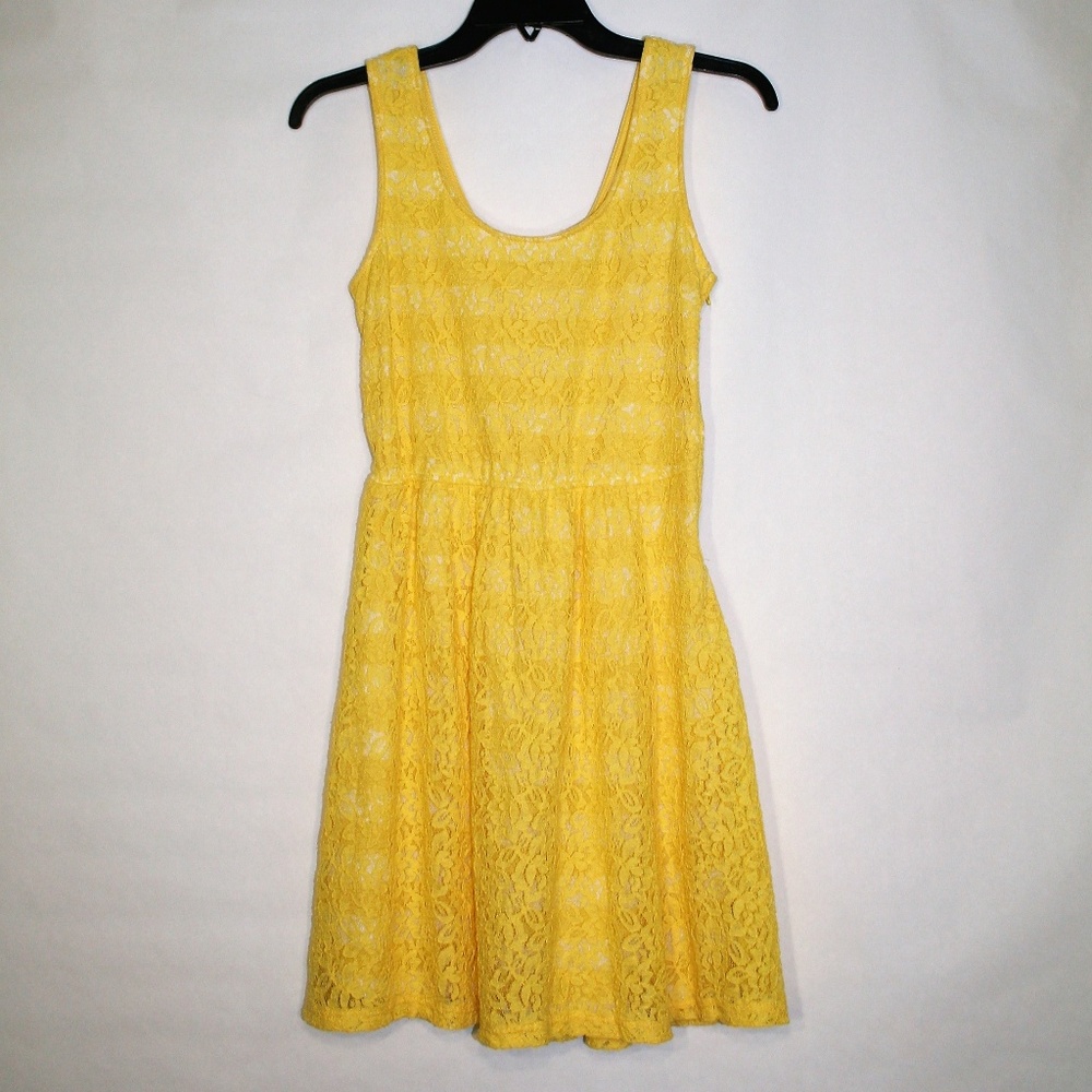 Yellow Lace striped Fit and flare dress - Picture 1 of 6